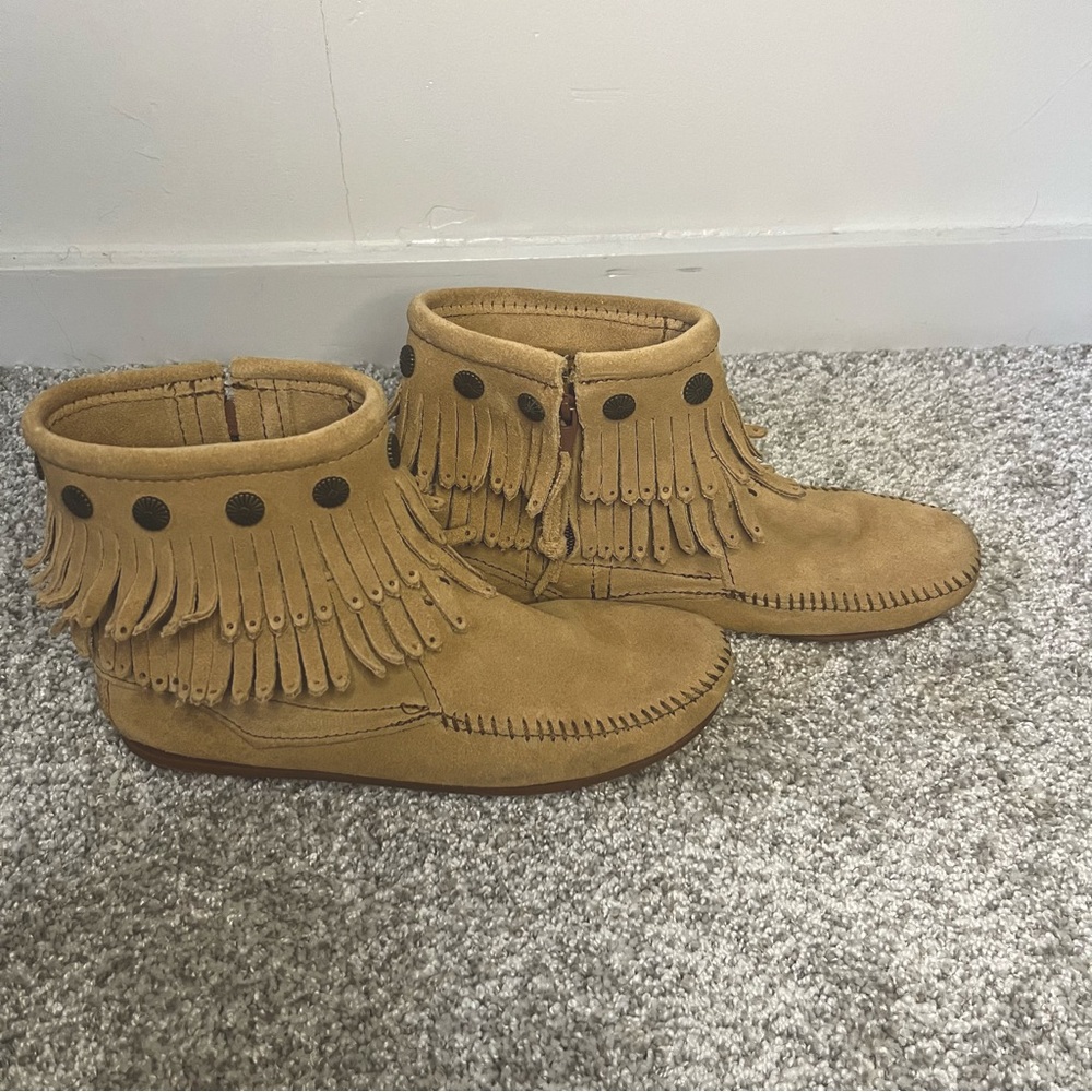 MINNETONKA Bottines double fringe side zipper ankle boots moccasins women’s 7
